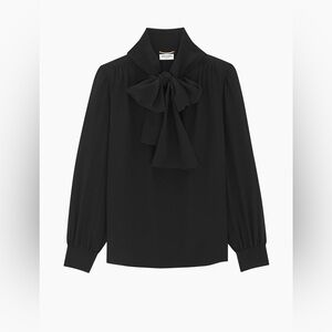 Saint Laurent Lavalliere-Neck Blouse In Silk Crepe